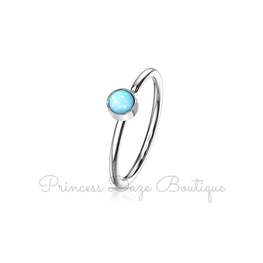 Blue Illuminating Stone Bendable Hoop Nose Septum Ring